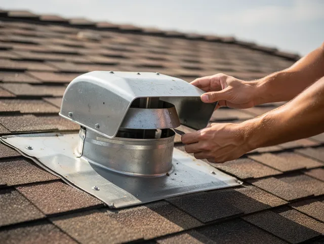 Boca Raton Dryer Vent Cleaning certified technician safely cleaning a roof-mounted dryer vent in Boca Raton