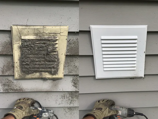 Boca Raton Dryer Vent Cleaning technician installing high-quality dryer vent cover at a residential property in Boca Raton