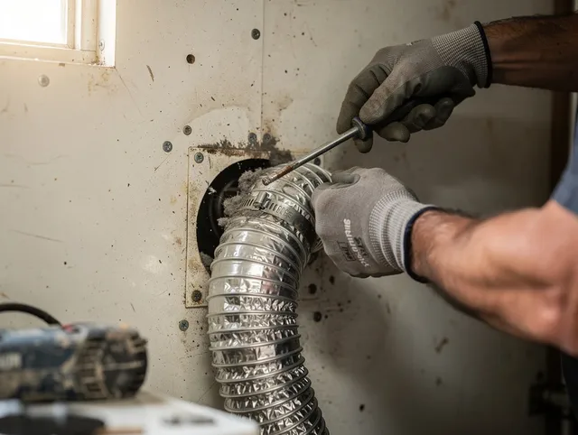 Boca Raton Dryer Vent Cleaning technician performing precise dryer vent hose installation in Boca Raton